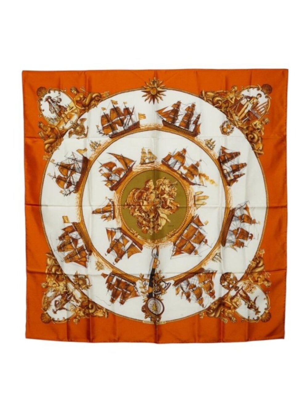 Hermes Carre 90 Silhouettes Navales Navy Silhouette Scarf Large Format Camel